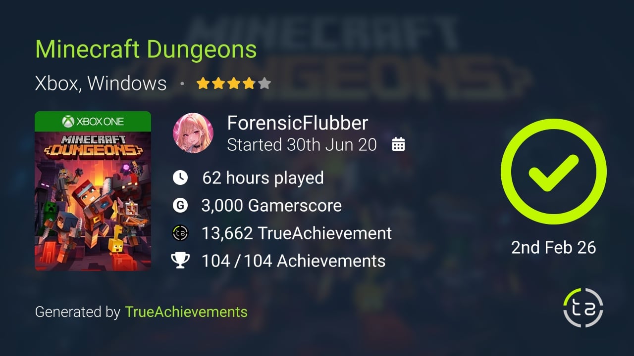 Minecraft Dungeons achievement summary